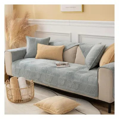 (light grey, 90*210cm) Thick Plush Edging Sofa Coversolid Color Non-slip Filling Full Sofa Cover