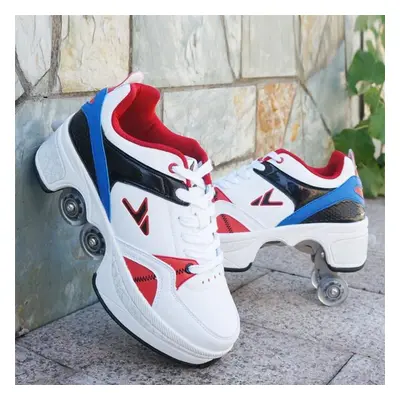 (red,blue, 32) Wheels Sneakers With On Double Wheels Boy Girl Roller Sneakers Roller Shoes Defor