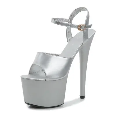 (silver, 39) Sexy 17cm High Heel Sandals Patent Leather Platform Stiletto Shoes For Women Colorf