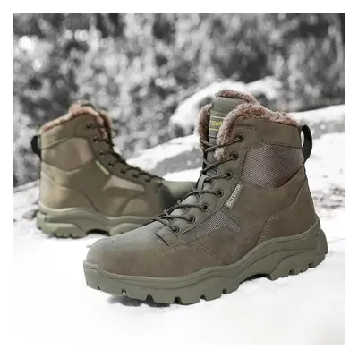 (green, 43) Men&apos;s High-top Military Boots Warm Plush Outdoor Hiking Shoes Mountaineering Sh