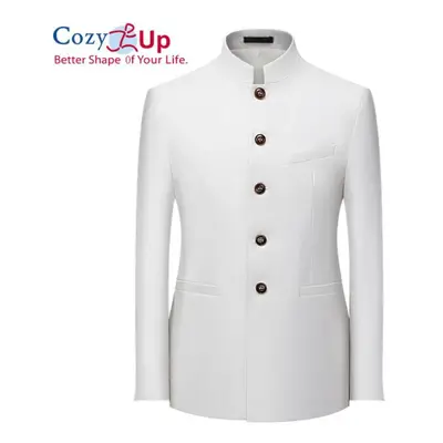 (white, XL) Cozy Up Men&apos;s Chinese Tunic Suits Mandarin Collar Formal Jacket Slim Fit Front 