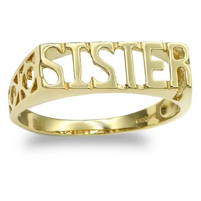 (M) Jewelco London Ladies Solid 9ct Yellow Gold Scroll Sides SISTER Ring - JRN116