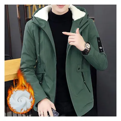 (green, L) Xs-l Plus Velvet Wram Men Winter Clothes Windproof Fashion Jacket Windcheater Casual 