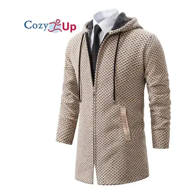 (beige, M) Cozy Up New Long-sleeved Sweater Men Fleece Thickened Mid-length Knitted Cardigan