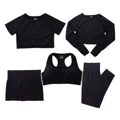 (as the picture, L) 3/5pcs Seamless Women Yoga Set Workout Sportswear Gym Clothing Fitness Long 