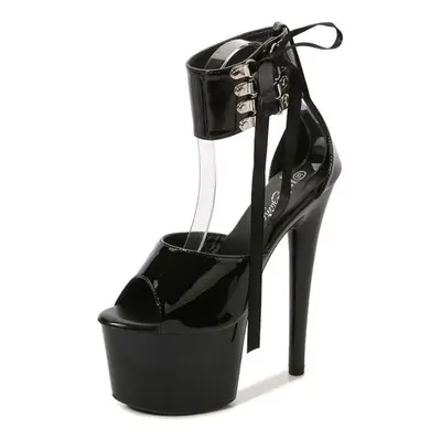 (black, 38) Ultra High Heels Platform Leather Sandals 16.5cm Sexy High Heels Stiletto Waterproof