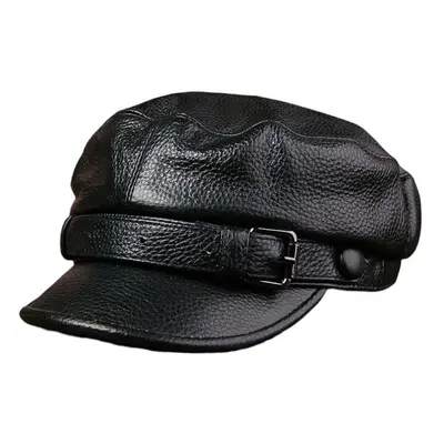 (black, XXL(59-60cm)) Cowhide Leather Hat Middle-aged And Old Men Autumn And Winter Student Yout