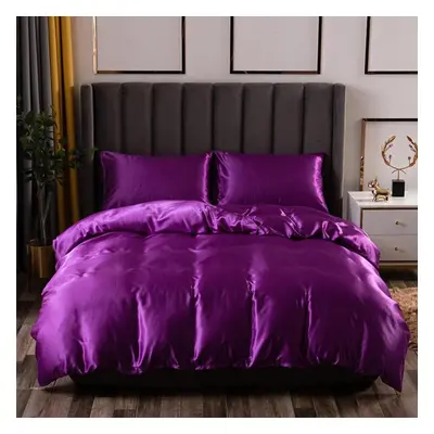 (purple, 210*210cm) Luxury Satin Bed Sheets Imitation Silk Bedding Set Soft Duvet Cover Queen Ki