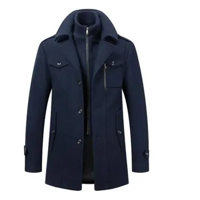 (navy blue, 4XL) New Winter Wool Coat Men Fashion Double Collar Thick Jacket Single Breasted Tre