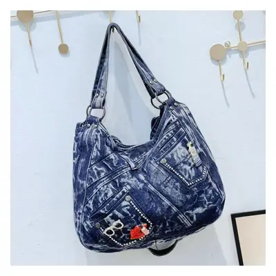 (light blue) Women Handbag Fashion Joker Denim Shoulder Bag Lady Vintage Casual Jeans Tote Leisu