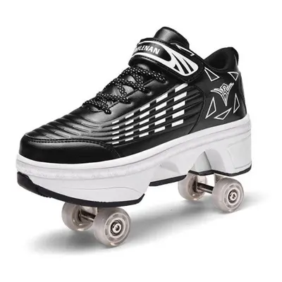 (black, 38) Skatesroller Shoes Deformation Parkour Shoes Four Wheels Running Shoes Roller Skates