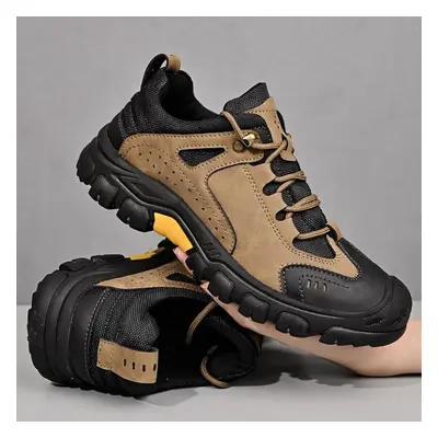 (khaki, 41) Men&apos;s Genuine Leather Casual Shoes Outdoor Hiking Shoes