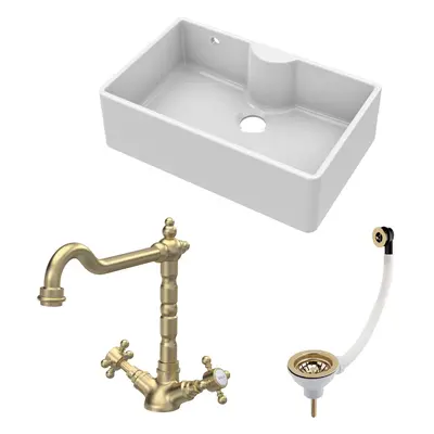 Fireclay Kitchen Bundle - Single Bowl Butler Sink with Overflow & Ledge, Waste & Classic Tap, 79