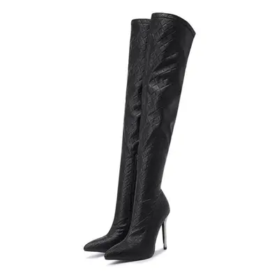 (black, 39) Eilyken Women Thin Heels Pointed Toe Zipper Thigh High Boot Winter Nightclub Party S