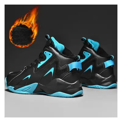 (black,cyan, 44) Men&apos;s Large Size Plus Velvet Warm Sports Shoes Fitness Jogging Running Lea