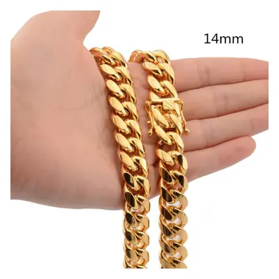 (gold, 14mm-75cm) Stainless Steel Curb Cuban Chain Necklace 40cm-75cm For Men Men Jewelry Castin