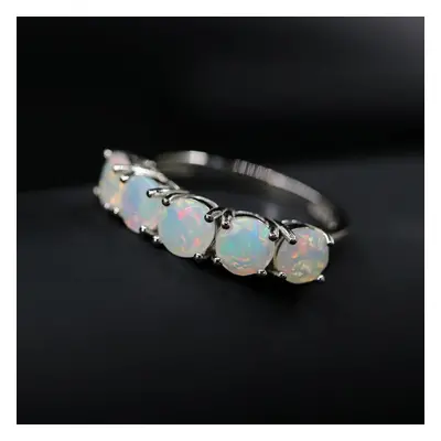 (white, us ring size 6#) Sterling Silver Ring Natural Opal Rd 5.0mm Pcs 2ct Gemstone Classic Sim