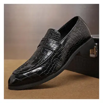 (black, 39) New Men&apos;s Casual Dress Leather Shoes Luxury Fashion Crocodile Pattern Wedding S