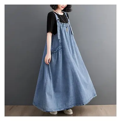 (blue, XXL) Dimanaf Plus Size Summer Dress Women Denim Loose Long Dress Vintage Casual Sleeveles