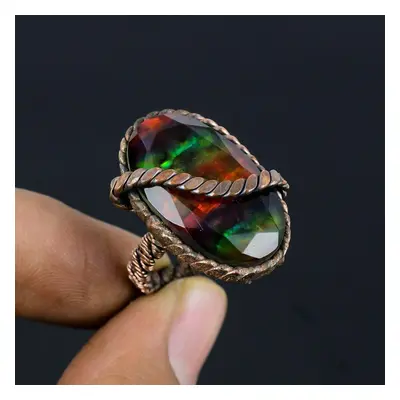 (green, 4.5) Ammonite Gemstone Copper Wire Wrapped Handmade Jewelry Ring For Her All Size