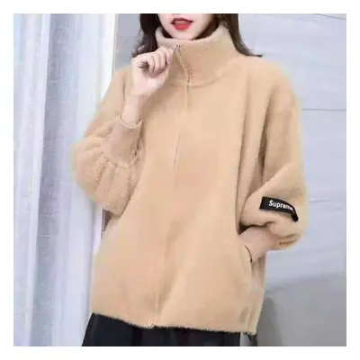 (camel, XXXXL) Autumn And Winter Women&apos;s Short Knitted Cardigan Does Not Lose Fur Mink Velv