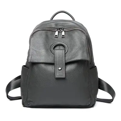 (slate gray) Women Quality Designer Genuine Leather Backpacks For Women Casual Daypack Black Vin