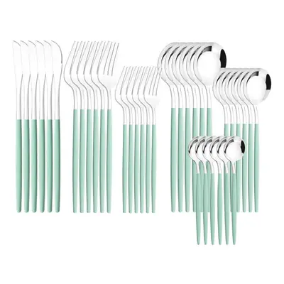 (mint,silver) 36pcs Gold Dinnerware Cutlery Set Knife Dessert Fork Coffee Spoon Tableware Wester