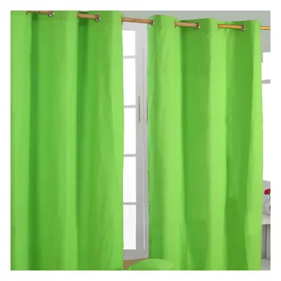 (W 137cm x Drop 182cm, Green) Plain Cotton Eyelet Curtains