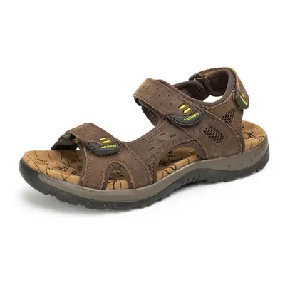 (dark brown, 46) New Fashion Summer Leisure Beach Men Shoes High Quality Genuine Leather Sandals