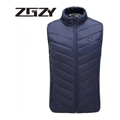 (blue, 6XL) Heating Areas Smart Heated Vest Jacket Usb Men Winter Electrical Heated Sleevless Ja