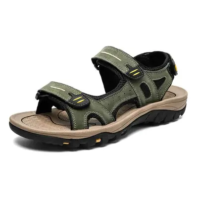 (green, 42) Mens Large Size Genuine Leather Men Sandals Summer Men Beach Sandals Outdoor Sandals