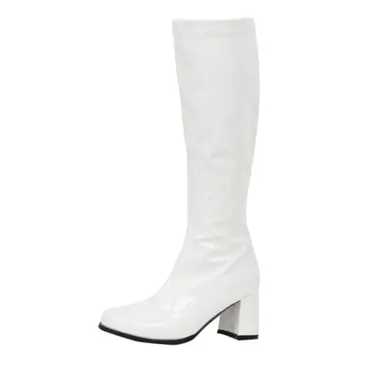 (white, 42) Woman Gogo Boots Square Heel Knee-high Classic Square Toe Boots Pu Leather Zip Boots