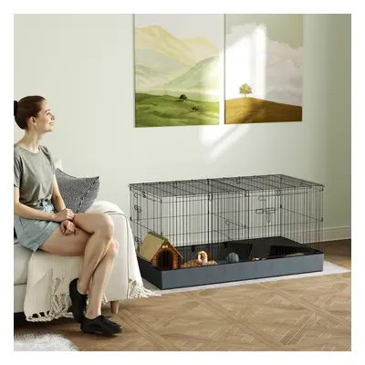 PawHut Guinea Pig Cage, in Rabbit Cage Pet Playpen for Hedgehogs, Black