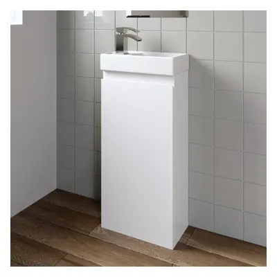 Gloss White Floor Standing 400mm Slim Vanity Unit Basin Sink Cloakroom Bathroom