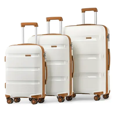 (cream, 20/24/28 inch) 20/24/28 Inch PP Hard Shell Suitcase With TSA Lock