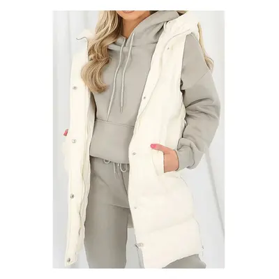 (XL, White) Women Longline Padded Hooded quilted Gilet New UK