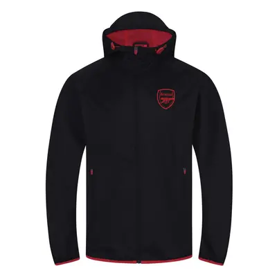 (Black Peak Hood, 2XL) Arsenal FC Official Football Gift Mens Shower Jacket Windbreaker