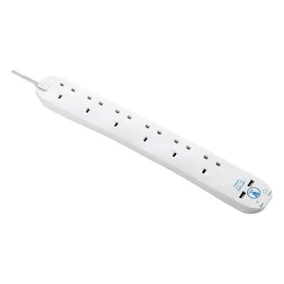 Masterplug SRGU6210N-MP Six Socket Surge Protected Extension Lead with USB Ports, Metre, x x cm,