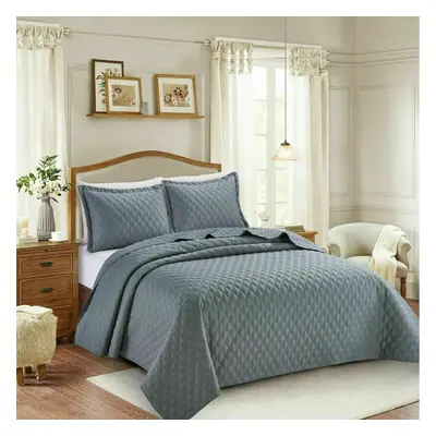 (Grey , Double ) 3Pcs Luxury Embossed INSPIRATION Quilted Bedspread