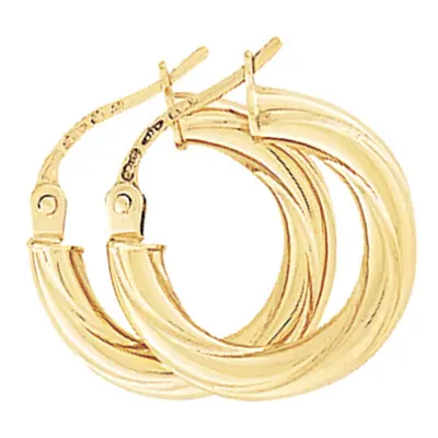 Jewelco London Ladies 9ct Yellow Gold 3mm Liquorice Twisted Hoop Earrings - 15mm - ENR02681