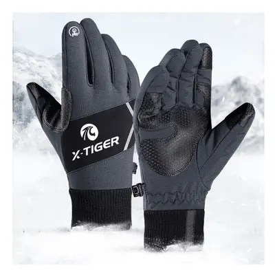 (Grey, L) Cycling Gloves Winter Warm Full Finger Touch Screen Anti-slip Bicycle Gloves Motorcycl