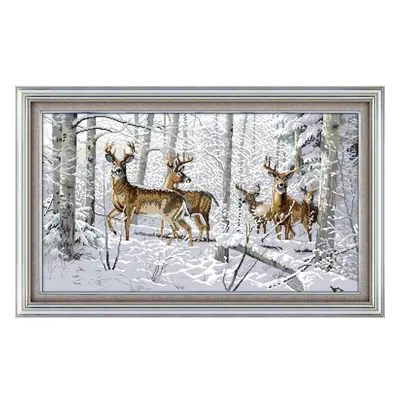 Benway Counted Cross Stitch Kit, Neelde Work, Needle Craft, Antelopes In Snow Forest count 69cm 