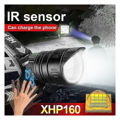 (J XHP160 BOX) 1000000lm Xhp160 16-core Ir Led Headlamp Xhp90 Powerful Led Headlight Rechargeabl