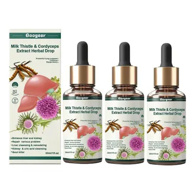 3pcs Milk Thistle & Cordyceps Liquid Drops, Liver Support For Liver And Kidney Cleanse Detox & R