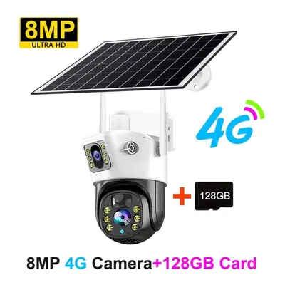 (8MP+128GB Card) 8MP 4K Solar 4G Camera With 4G-SIM Card Panel Outdoor Wireless PTZ PIR Human De