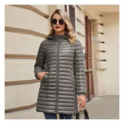 (grey, L) Ziai Autumn Winter Women&apos;s Jacket Warm Hooded Padded Puffer Coat Ultra Light Down