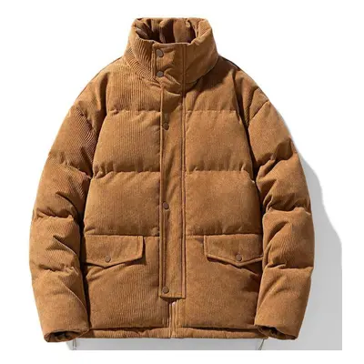 (tan, 5XL) Winter Trend Brand American Vintage Down Jacket Couple Corduroy Cotton-padded Jacket