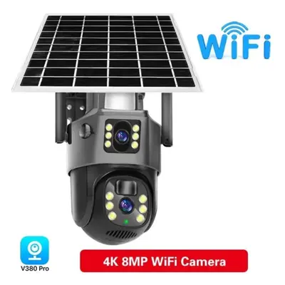 (WiFi Cam) 4k 8mp Wifi Solar Battery Camera 4g Sim Card Dual Lens Dual Screen Outdoor Security P