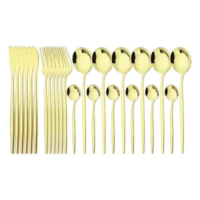 (champagne) 24pcs Mint Gold Dinnerware Set Knife Fork Coffee Spoon Cutlery Western Stainless Ste