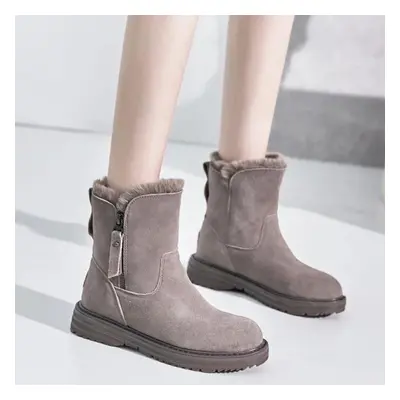 (khaki, 34) Winter Boots Women Genuine Leather Shoes Thick Sole Warm Women Snow Boots Cold Winte